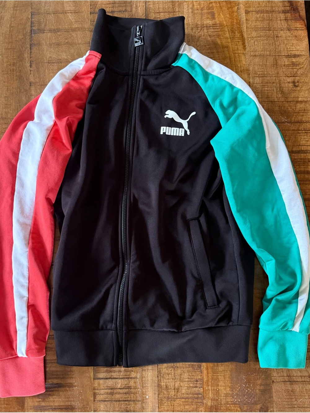 Puma Black Jacket with Coral, White & Teal Colorblock Zip-Up